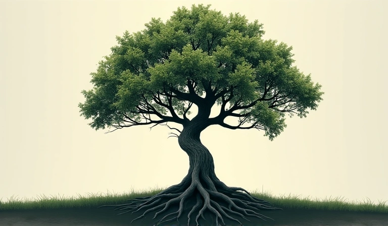 Ancient tree with deep roots, symbolizing resilience and adaptogens