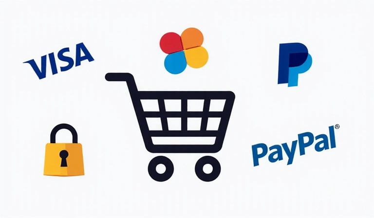 Secure online shopping cart with payment icons